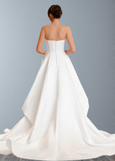 Ella | Classic A - Line Strapless Corset Backless Long White Satin Wedding Dress with Slit and Court Train - Price #price_variant_lowest# - White - PromDressClub